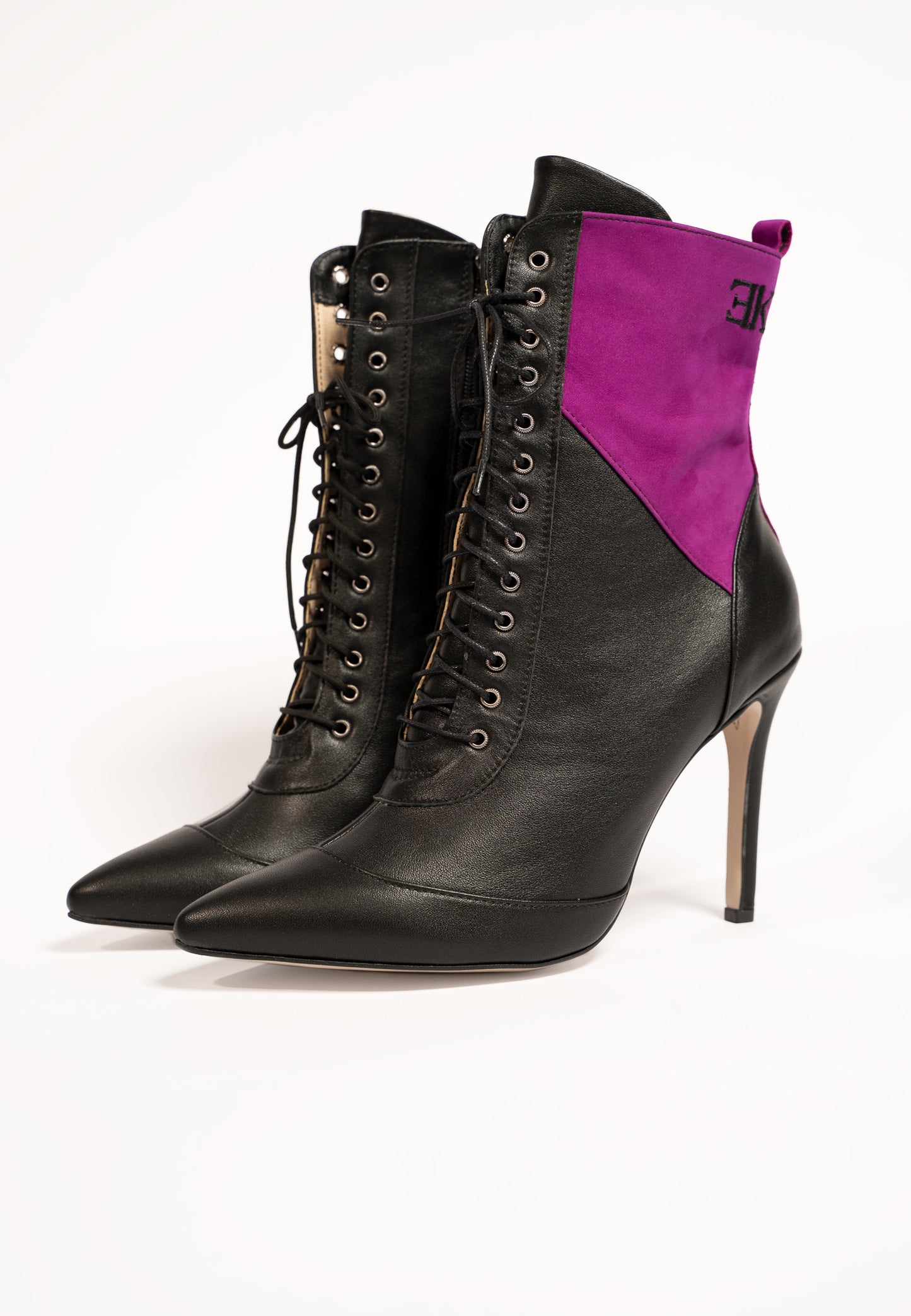 BLACK LEATHER ANKLE LACE UPS -ICON