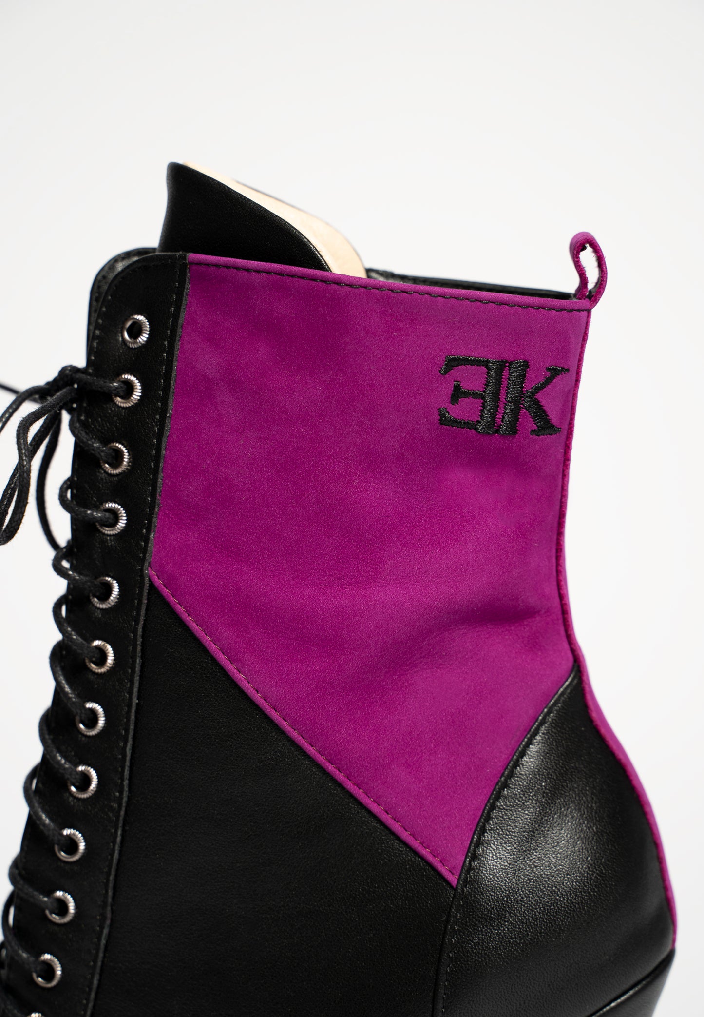BLACK LEATHER ANKLE LACE UPS -ICON