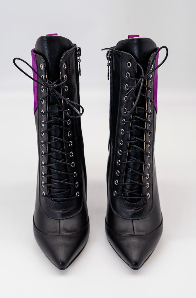 BLACK LEATHER ANKLE LACE UPS -ICON
