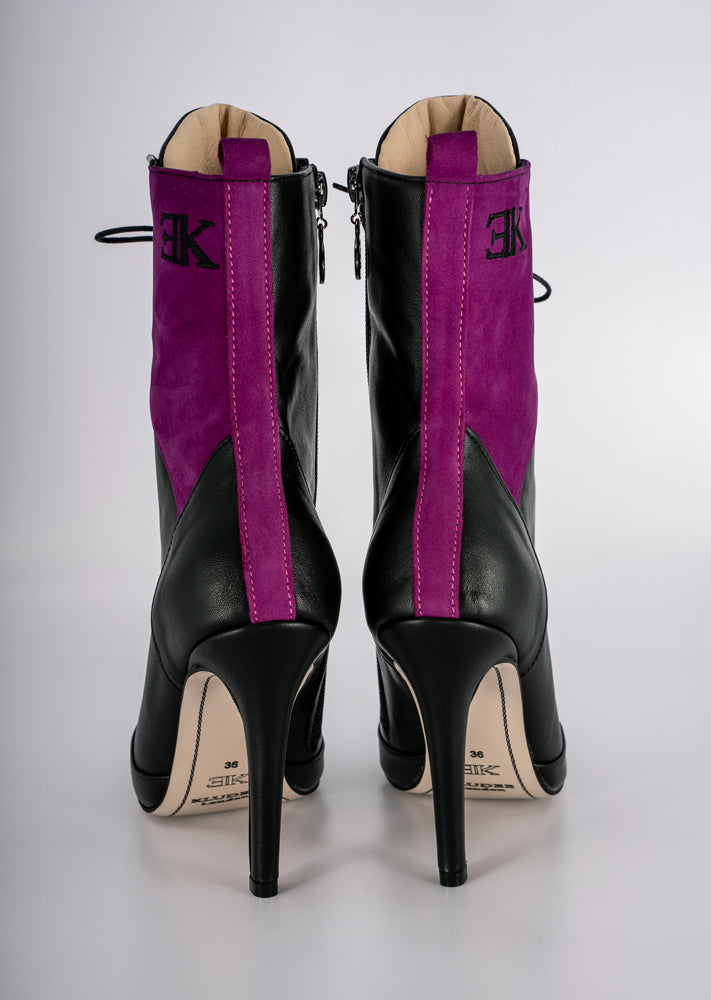 BLACK LEATHER ANKLE LACE UPS -ICON
