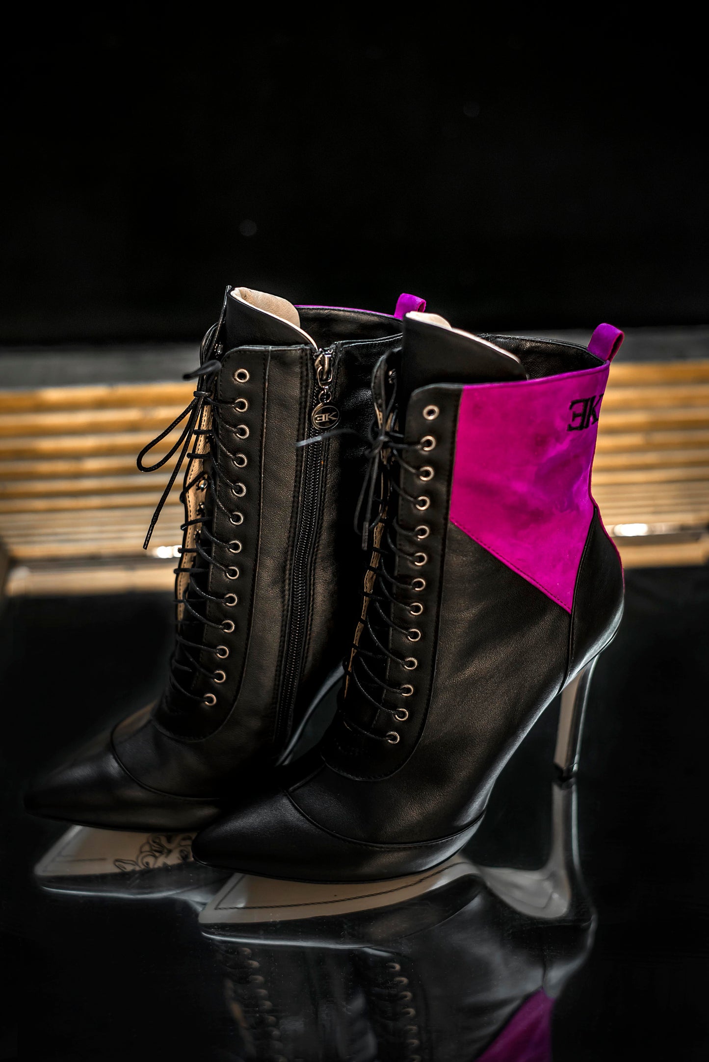 BLACK LEATHER ANKLE LACE UPS -ICON