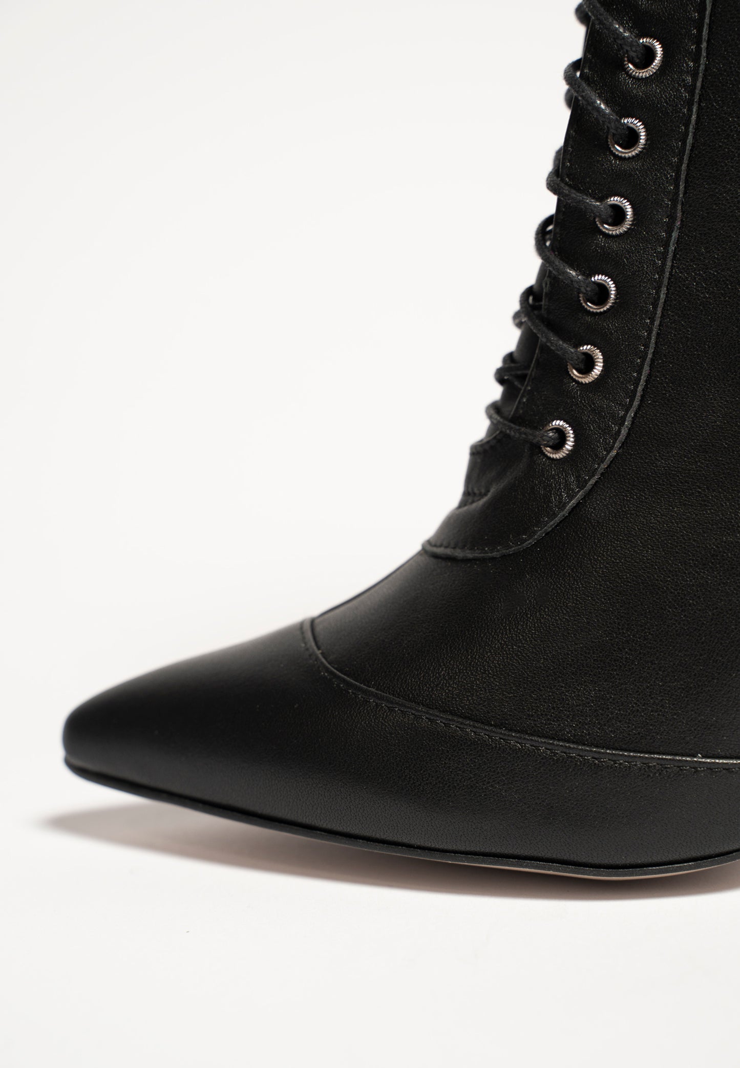 BLACK LEATHER ANKLE LACE UPS -ICON